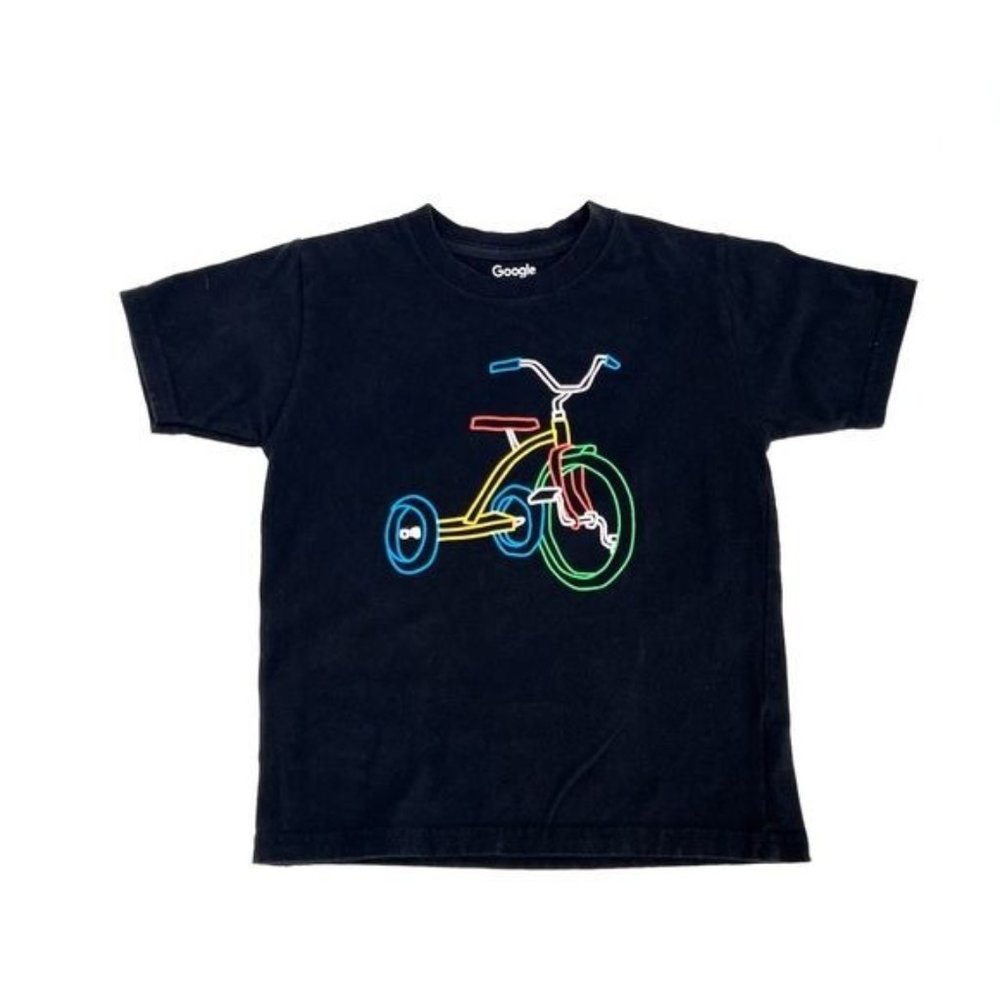 Google Campus Bicycle Crewneck Cotton Tee - Black | Neon | Kids 5 Toddler | 5T